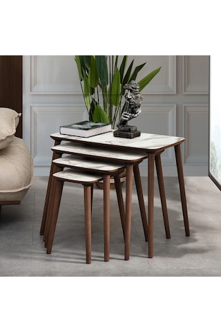 Vovvahome Luci 4lü Dörtlü Mdf Ahşap Zigon Sehpa - Beyaz Mermer