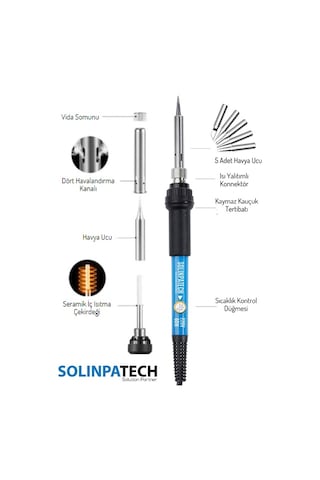 60W Isı Ayarlı Seramik Rezistörlü Kalem Havya Lehim Makinesi ve 5 Adet Havya Ucu Seti