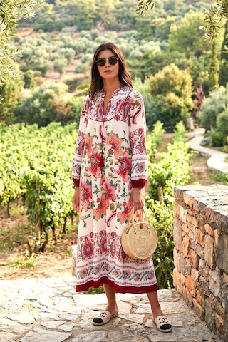 Lela Modest Desenli Regular Fit Bağlamalı V Yaka Maxi Bayan Elbise 611El510 Bordo