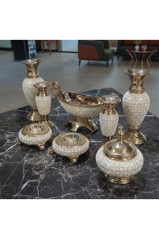 7 Parça Porselen Salon / Konsol Aksesuar Seti Çok Renkli