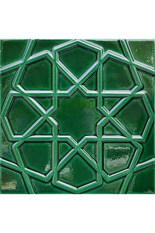 Armada Çini 20x20 Cm Rölyefli Yeşil Selçuklu Yıldızı Deseni Çini