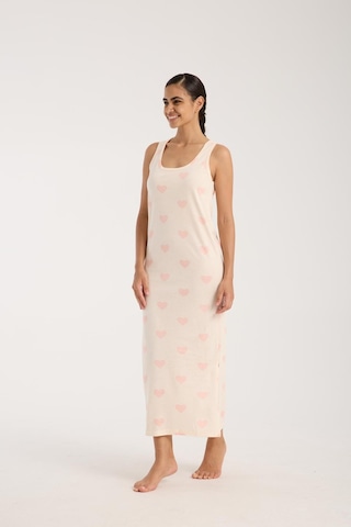 Akbeniz Kadın Kalın Askılı Yırtmaçlı Uzun Pudra Gecelik Pudra