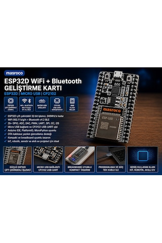 Esp32-d Wifi Bluetooth Geliştirme Kartı Devkitc V4 Siyah Pcb, Usb Kablo Dahil