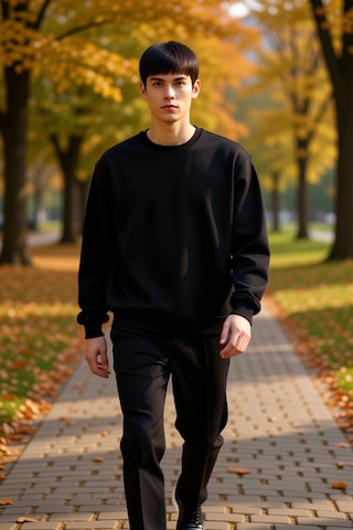 Benerly Erkek Bisiklet Yaka Düşük Kol Oversize Kalın Nakışlı Sweatshirt F siyah