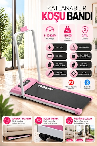 Walke W-fit Pink Bluetoothlu Uygulamalı Uzaktan Kumandalı Koşu Bandı Yürüyüş Bandı Pembe