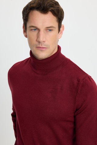 Tudors Erkek Slim Fit Dar Kesim Yumuşak Dokulu Tüylenmeyen Bordo Tam Balıkçı Yaka Triko Kazak-34928 Bordo