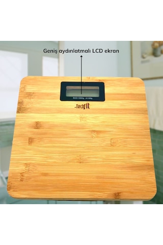 Techfit Bambu Banyo Baskülü Yüksek Hassasiyetli Darbelere Dijital Dayanıklı Terazi Tf 1065 Max 180kg Açık Bej