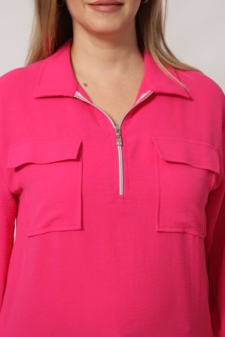 Moda Berray 3055 Yaka Fermuarlı Yandan Yırtmaçlı Gömlek Pembe