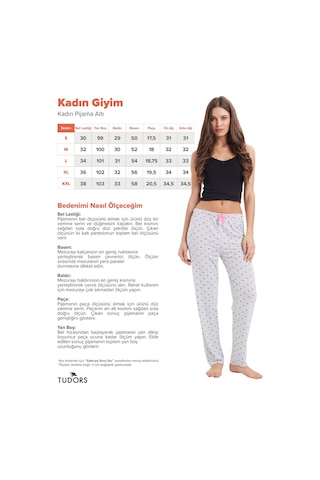 Tudors Kadın Regular Fit Klasik Kesim Viskon Beli Lastikli Fiyonk Detaylı Baskılı Gri Pijama Altı-51006