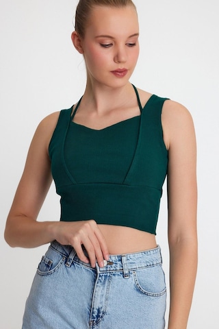 Polo State Kadın Ense Biye Detaylı Crop Yeşil