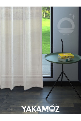 Ekru Renk Keten Görünümlü Ekstraforlu Tül Perde Linen Touch Serisi Ekru