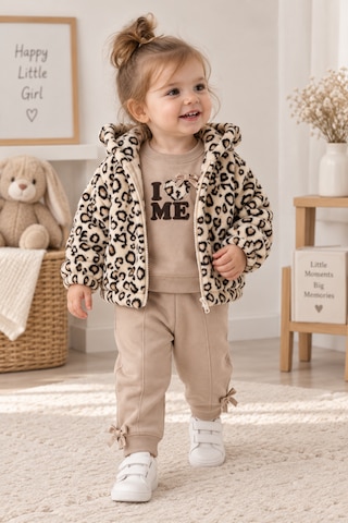 Bilge Trend Leopar Polar Montlu , Fiyonk Detaylı Kız Bebek 3 Parça Kışlık Takım