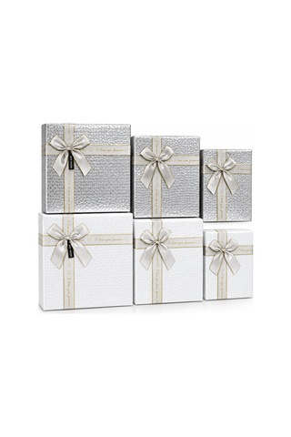 3pcs D.dörtgen Parlak Mix Renkli - Kabartma Desen Karton Hediye Kutusu Kurdelalı 33x24.5-28.5x20.5-24x16.5cm Çok Renkli