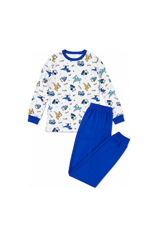 Ertaş Trend Store Erkek Çocuk Premium Penye Dinozor Desenli Uzun Kollu Pijama Takımı 2-11 Yaş - Mavi Çok Renkli
