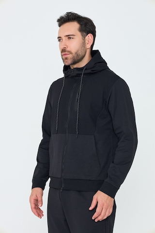 White Stone Siyah Kapüşonlu Fermuarlı Erkek Sweatshirt