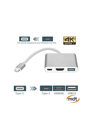 3 İn1 Type-C To HDMI 4K USB 3.0 Çevirici Dönüştürücü Adaptör
