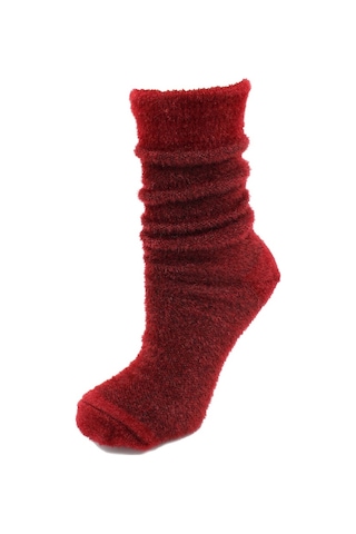 Tüylü Bordo Kalın Kışlık Çorap Bordo