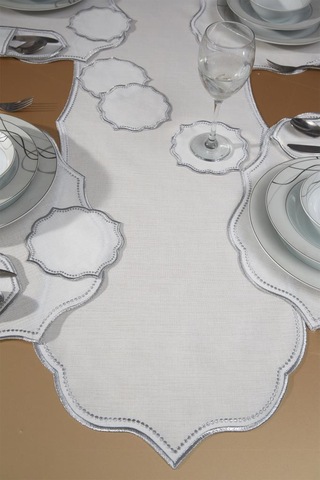 Damla Keten Nakışlı Amerikan Servis Takımı 19 Parça Silver Gümüş