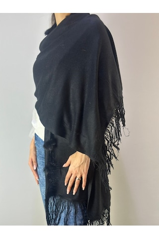 Gönülden Tasarım 180x70 Cm Siyah Triko Ponponlu Yumuşak Kadın Şal Renkli