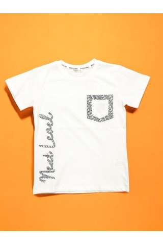 Breeze Erkek Çocuk Pamuklu Cep Detaylı Yarım Kol T-shirt-15705 Beyaz