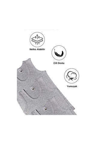 Alya Underwear Erkek Çocuk Pamuk Ribana Atlet Oval Yaka 3'lü Paket Gri-tgm