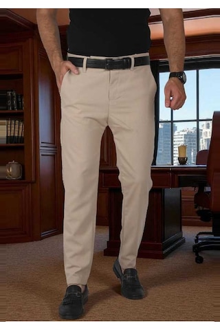 Deepsea Erkek Bej İtalyan Kesim Tüylenmez Likralı Spor Pantolon Esnek Kumaş Bilek Boy Boru Paça Klasik Pantolon 2502005 Bej