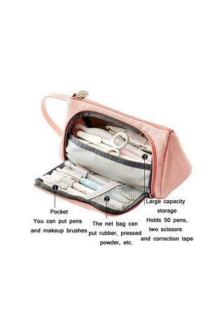 Çizgili Desenli Geniş Kapasiteli Okul Kalem Kutusu - Büyük Boy Fonksiyonel Kırtasiye Organizer MAvi