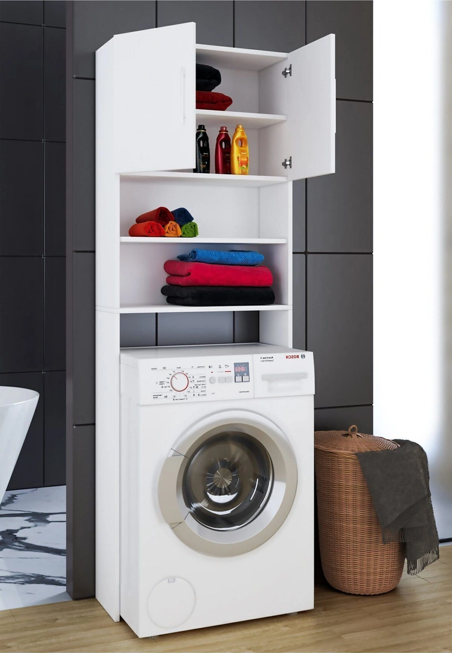 Sumru Banyo Dolabı-çok Amaçlı-çamaşır Makinesi Dolabı Beyaz Beyaz