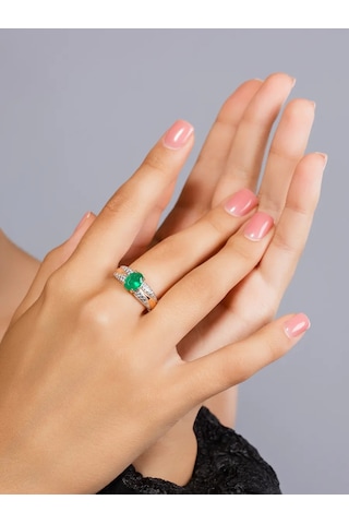 Lamponi Büyük Taşlı 925 Ayar Gümüş Agat Altın Kaplama Yüzük 49193063 Altın