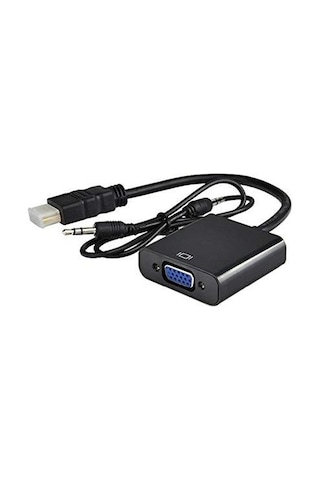HDMI To VGA Çevirici Dönüştürücü Kablo + Ses Kablosu Destekli