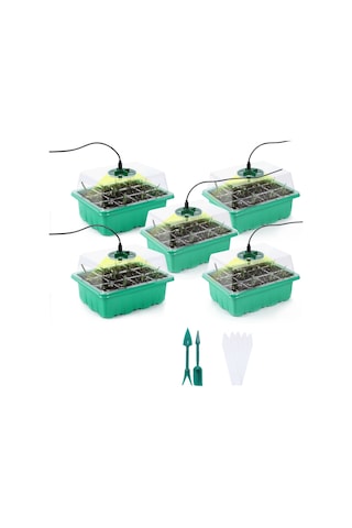 Sones 5 Set Bitki Tohumu Başlangıç Tepsisi Seti, Büyüme Işığıyla Fide Tepsisi Başlatıcısı Yeşil