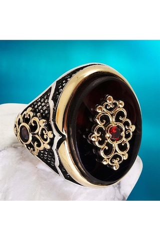 Vog Otantik Tasarım Kırmızı Taşlı 925 Ayar Gümüş Erkek Yüzük