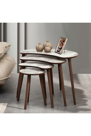 Vovvahome Moon 4lü Mdf Ahşap Zigon Sehpa Ve Orta Sehpa - Beyaz