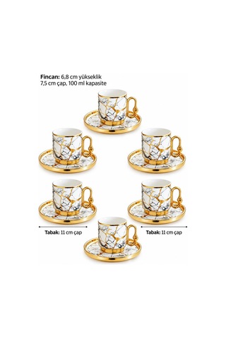 Valkyrie 12 Parça 6 Kişilik 80 Ml Türk Kahvesi Fincan Takımı Gold Mermer Desenli