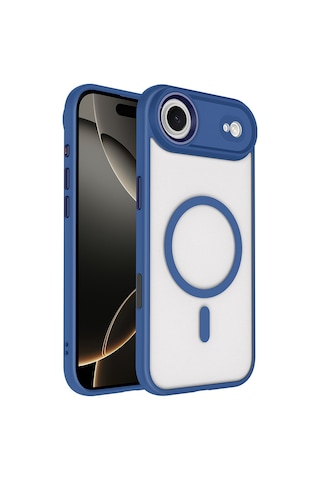 Nourthkiingdom Apple Uyumlu iPhone 17 Air Kılıf Wireless Şarj Özellikli Zore Krom M-safe Silikon Kapak - Lacivert Lacivert