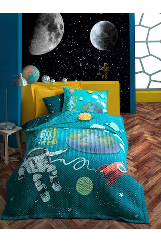 Cottonbox Little Astronaut Turkuaz Tek Kişilik Uyku Seti
