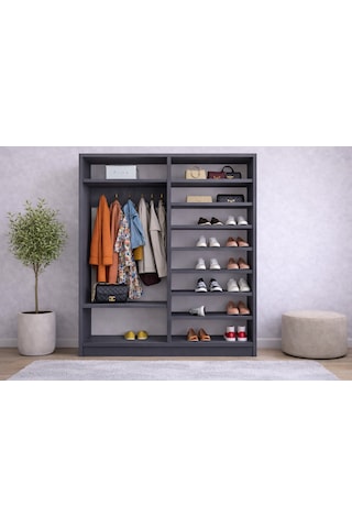 Vigor Tamamı Mdf Sürgülü Portmanto Vestiyer Ayakkabılık Füme 160 Cm Antrasit