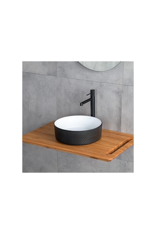 E-w5002sb Tezgah Üstü Lavabo Mat Siyah & Parlak Beyaz Renkli