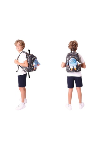 Kaukko Kids 3d Roket Detaylı Okul Çantası L5264 Ve Thermo Beslenme Çantası L7264 Seti - Erkek Çocuk Siyah