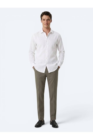 Kip Beyaz Regular Fit Uzun Dokuma Casual Pamuk Karışımlı Gömlek