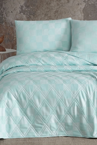 Enlora Home Kareli Saten Çok Amaçlı Örtü Çift Kişilik Mint