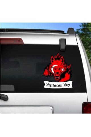 Kişiye Özel Ad Soyadlı Kurt Ve Ay Yıldız Börü Sticker - Araba Oto Motosiklet Karavan Cam Sticker - 00311 15x12 Cm