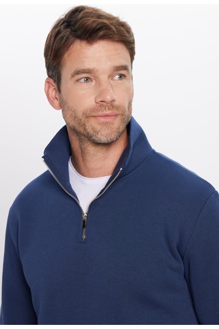 Tudors Unisex 3'lü Paket Siyah-lacivert-mavi Relax Fit Pamuklu Yarım Fermuarlı Dik Yaka Sweatshirt-42627 Çok Renkli