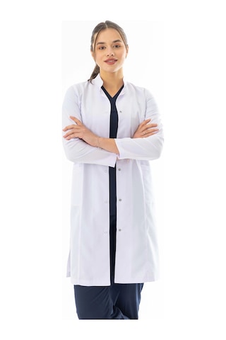 Hakim Yaka Uzun Boy Kadın Doktor Önlüğü Alpaka Kumaş Beyaz Bko003 Beyaz