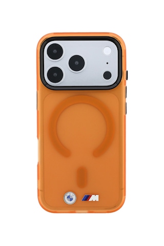 Apple Uyumlu iPhone 18 Pro Uyumlu Kılıf Bmw Lisanslı M-safe Özellikli Metal Buton Buzlu Iml Baskılı Kapak Turuncu
