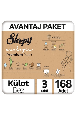 Sleepy Ecologic Premium Plus Avantajlı Paket Külot Bez 3 Numara Midi 168 Adet