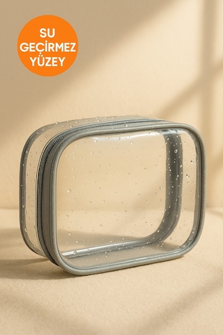 Gri Su Geçirmez Pvc Makyaj Ve Organizer Düzenleyici Seyahat Çantası
