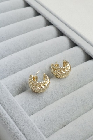 Kadın Küpe Kararmaz 14k Renk Vip Seri Burgu Örgü Yarım Halka Küpe Altın