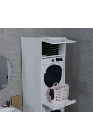 Çamaşır&kurutma Makinesi Dolabı Mdf Beyaz Beyaz
