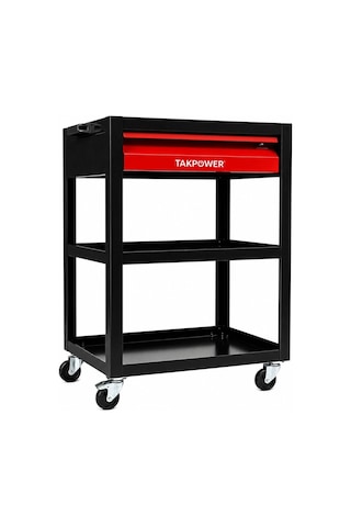 Takpower 3 Gözlü 1 Çekmeceli Parça Taşıma Arabası Kırmızı